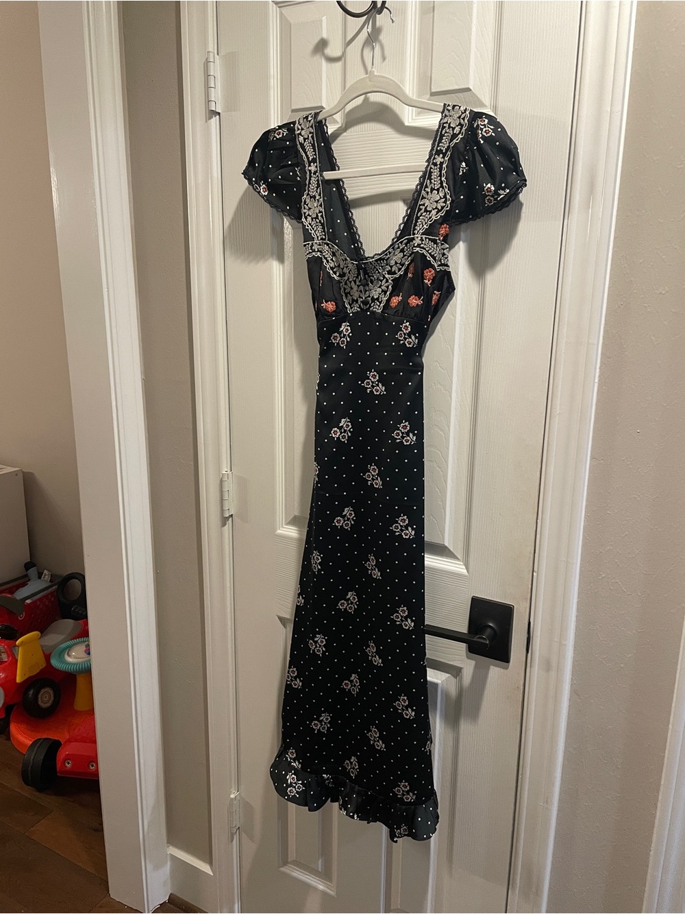 Free People Black Floral Maxi Dress with Puff Sleeves